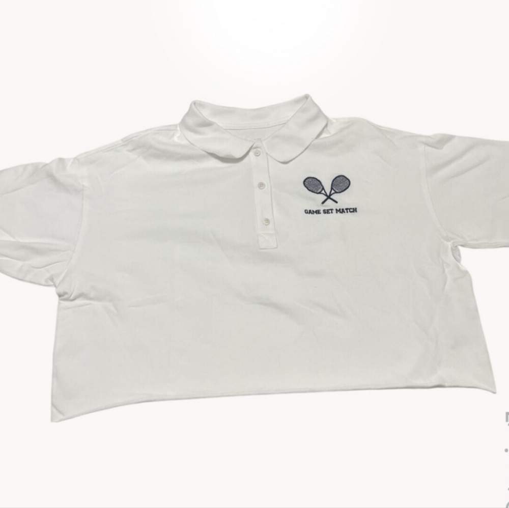 OFFLINE by Aerie White “Game Set Match” Tennis Crop Top XL